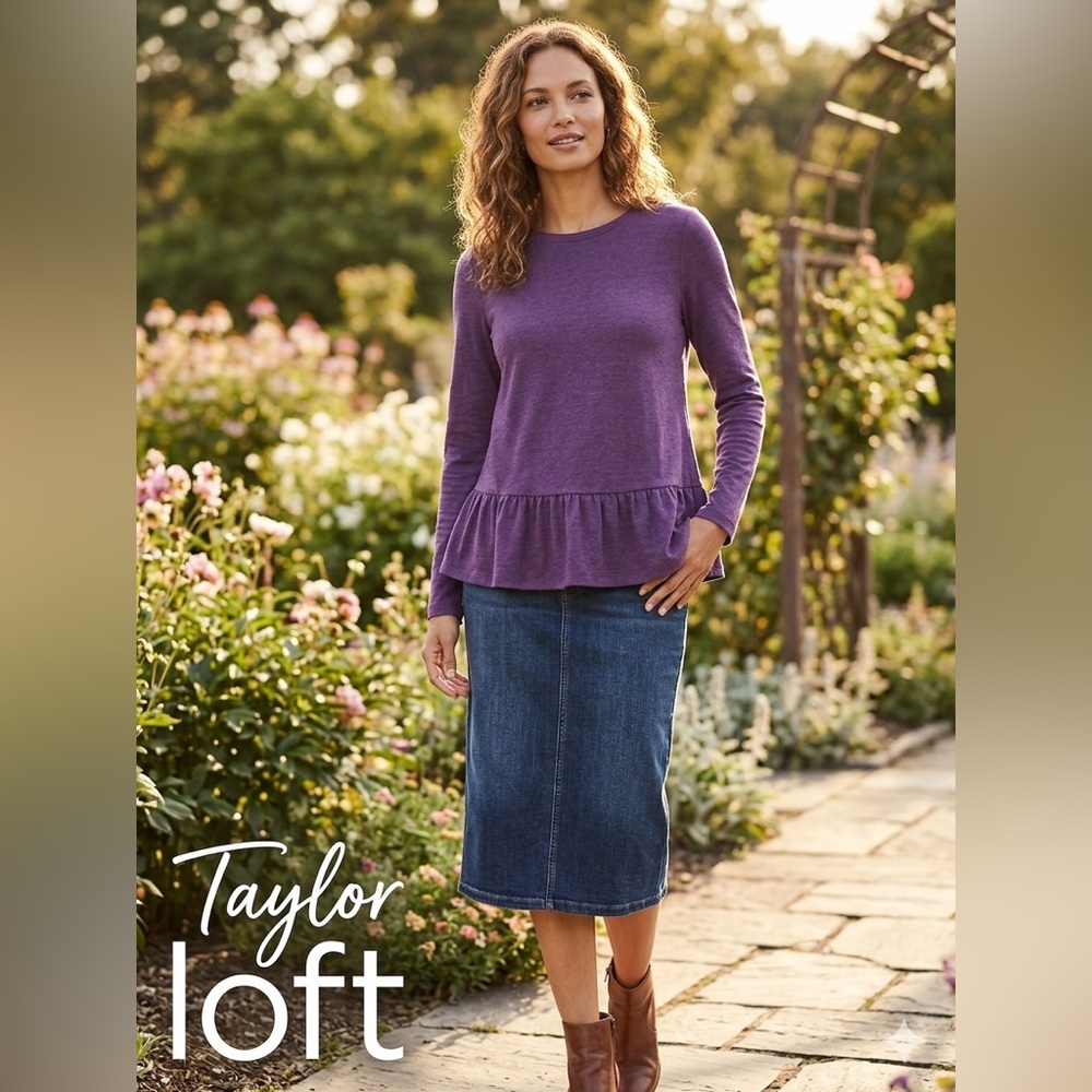 LOFT Women's Purple Long Sleeve Peplum Top